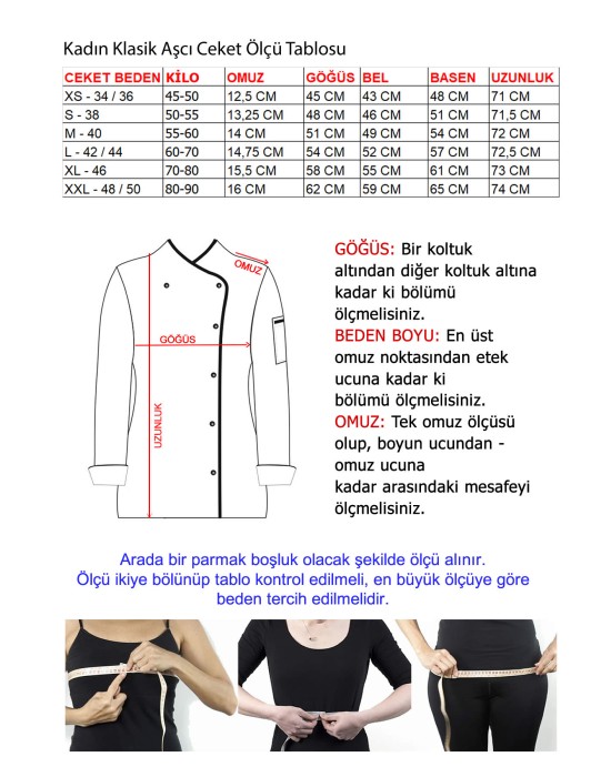 KADIN KLASİK BEYAZ AŞÇI CEKET, KEP + BEL ÖNLÜK - PÖTİKARE BİYELİ / PÖTİKARE PANTOLON AŞÇI SET - Beyaz