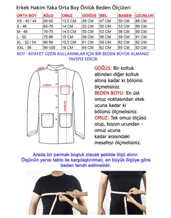 ERKEK HAKİM YAKA ORTA BOY DOKTOR ÖNLÜĞÜ - Beyaz