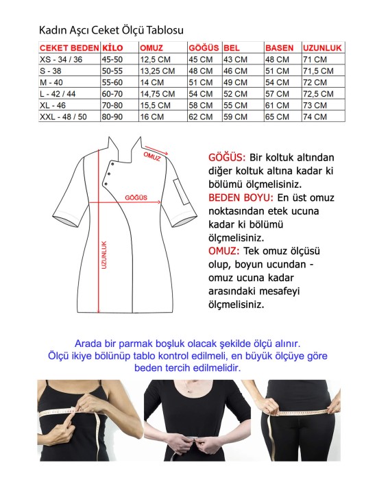 Kadın Royal Kısa Kol Beyaz Aşçı Ceketi ve İnce Çizgili Tüm Lastikli Aşçı Pantolonlu ikili Aşçı Takım - Beyaz