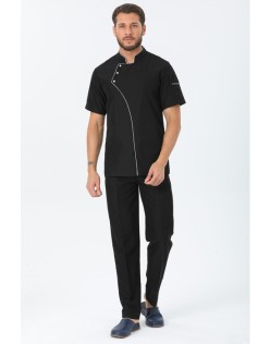 ERKEK COMFORT KISA KOL AŞÇI CEKETİ - BEYAZ BİYELİ - Siyah