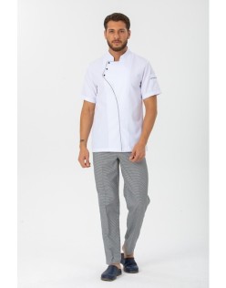 ERKEK COMFORT KISA KOLLU BEYAZ AŞÇI CEKETİ - PÖTİKARE BİYELİ - Beyaz