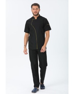 ERKEK COMFORT KISA KOL AŞÇI CEKETİ - SARI BİYELİ - Siyah