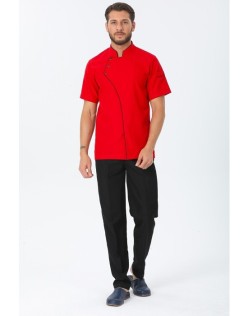 ERKEK COMFORT KISA KOL AŞÇI CEKETİ - SİYAH BİYELİ - Kırmızı