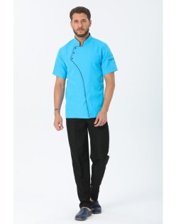 ERKEK COMFORT KISA KOL AŞÇI CEKETİ - SİYAH BİYELİ - Turkuaz