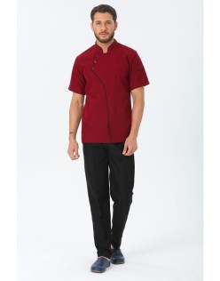 ERKEK COMFORT KISA KOL AŞÇI CEKETİ - SİYAH BİYELİ - Bordo