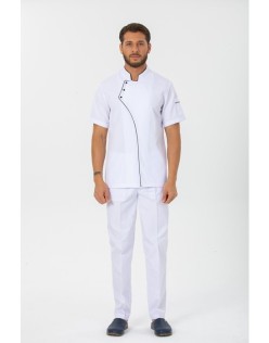 ERKEK COMFORT KISA KOL AŞÇI CEKETİ - SİYAH BİYELİ - Beyaz