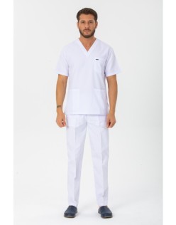 ERKEK ALPAKA V YAKA BEYAZ ÜST VE BEYAZ PANTOLON TAKIM - Beyaz