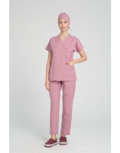 LİKRALI GREYS CERRAHİ FORMA TAKIM + BONE - Pudra