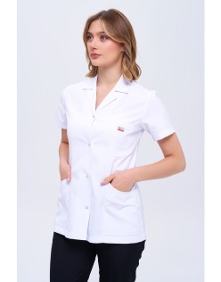 Kadın Doktor Önlüğü Kısa Kol Gömlek Yaka Ceket Boy - Beyaz