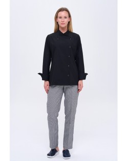 KADIN ELEGANT UZUN KOL SİYAH AŞÇI CEKETİ + PÖTİKARELİ TÜM LASTİKLİ AŞÇI PANTOLON İKİLİ TAKIM - Siyah