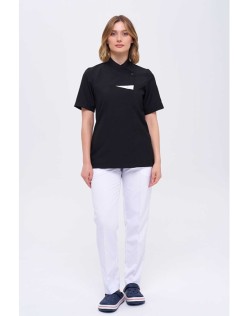 KADIN ROYAL GARNİLİ KISA KOL İKİLİ TAKIM - SİYAH AŞÇI GÖMLEĞİ ve BEYAZ TÜM LASTİKLİ AŞÇI PANTOLON - Siyah