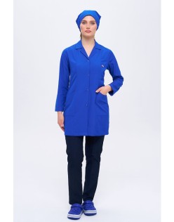 TEMİZLİK PERSONEL KADIN İŞ ÖNLÜĞÜ TAKIMI - Saks Mavi