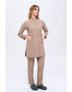 KADIN ALPAKA HAKİM YAKA ÇITÇITLI TESETTÜR FORMA TAKIM - Bej