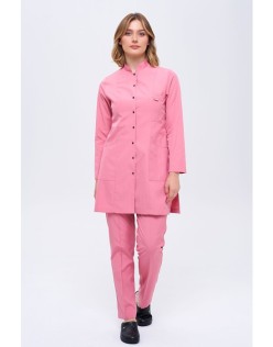 KADIN ALPAKA HAKİM YAKA ÇITÇITLI TESETTÜR FORMA TAKIM - Koyu Pembe
