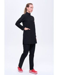 ALPAKA POLO YAKA TESETTÜR SCRUBS HEMŞİRE FORMA TAKIM - Siyah