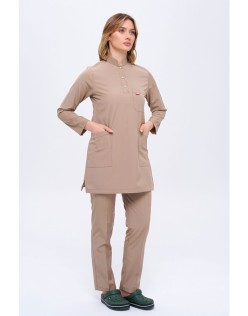 ALPAKA POLO YAKA TESETTÜR SCRUBS HEMŞİRE FORMA TAKIM - Bej