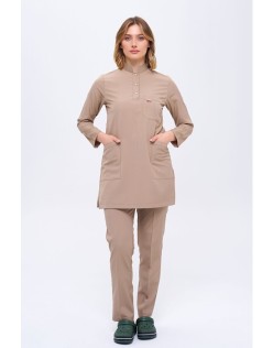 ALPAKA POLO YAKA TESETTÜR SCRUBS HEMŞİRE FORMA TAKIM - Bej