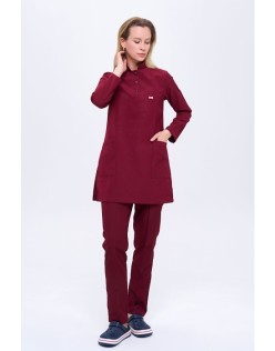 ALPAKA POLO YAKA TESETTÜR SCRUBS HEMŞİRE FORMA TAKIM - Bordo