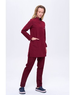 ALPAKA POLO YAKA TESETTÜR SCRUBS HEMŞİRE FORMA TAKIM - Bordo