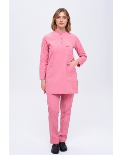 ALPAKA POLO YAKA TESETTÜR SCRUBS HEMŞİRE FORMA TAKIM - Koyu Pembe