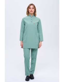 ALPAKA POLO YAKA TESETTÜR SCRUBS HEMŞİRE FORMA TAKIM - Mint Yeşili