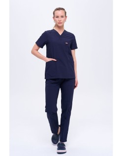 TERİKOTON KADIN V YAKA SCRUBS CERRAHİ FORMA TAKIM - Lacivert