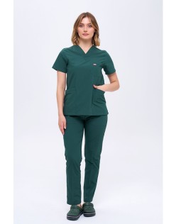 TERİKOTON KADIN V YAKA SCRUBS CERRAHİ FORMA TAKIM - Avcı Yeşili