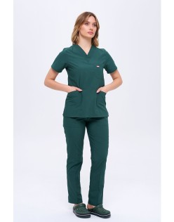 TERİKOTON KADIN V YAKA SCRUBS CERRAHİ FORMA TAKIM - Avcı Yeşili