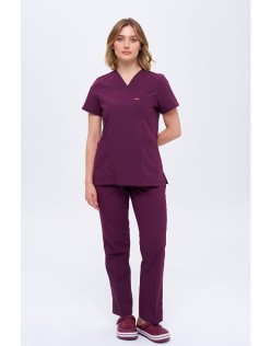 TERİKOTON KADIN V YAKA SCRUBS CERRAHİ FORMA TAKIM - Mürdüm