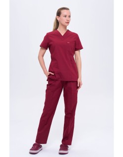 TERİKOTON KADIN V YAKA SCRUBS CERRAHİ FORMA TAKIM - Bordo