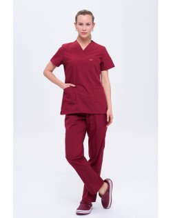 TERİKOTON KADIN V YAKA SCRUBS CERRAHİ FORMA TAKIM - Bordo