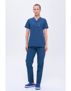 TERİKOTON KADIN V YAKA SCRUBS CERRAHİ FORMA TAKIM - Petrol Mavisi