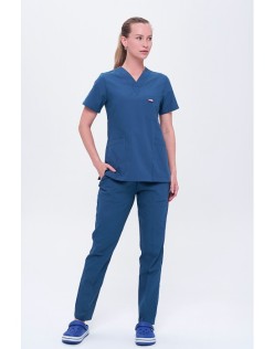 TERİKOTON KADIN V YAKA SCRUBS CERRAHİ FORMA TAKIM - Petrol Mavisi