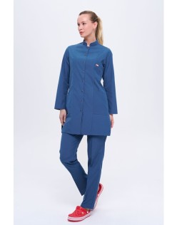 KADIN ALPAKA HAKİM YAKA ÇITÇITLI TESETTÜR FORMA TAKIM - Petrol Mavisi