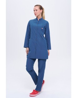 KADIN ALPAKA HAKİM YAKA ÇITÇITLI TESETTÜR FORMA TAKIM - Petrol Mavisi