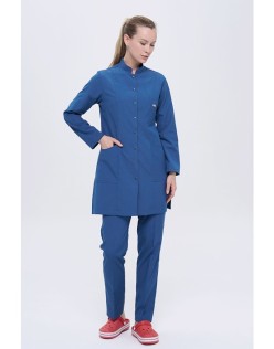 KADIN ALPAKA HAKİM YAKA ÇITÇITLI TESETTÜR FORMA TAKIM - Petrol Mavisi