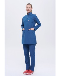 ALPAKA POLO YAKA TESETTÜR SCRUBS HEMŞİRE FORMA TAKIM - Petrol Mavisi