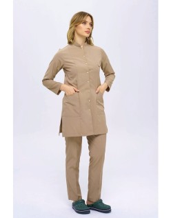 KADIN ALPAKA HAKİM YAKA ÇITÇITLI TESETTÜR FORMA TAKIM - Bej