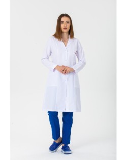 KADIN GÖMLEK YAKA UZUN BOY DOKTOR ÖNLÜĞÜ - Beyaz