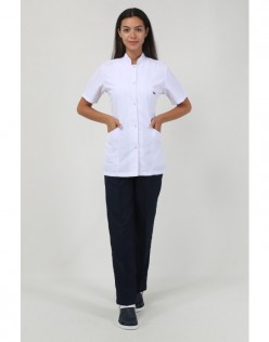 TIPTEKS Kadın Hakim Yaka Kısa Kol Ceket Boy Doktor Önlüğü  - Beyaz