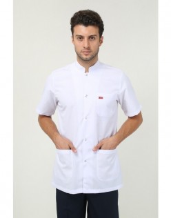 ERKEK HAKİM YAKA KISA KOLLU BEYAZ DOKTOR ÖNLÜĞÜ  - Beyaz