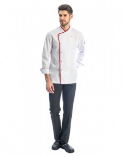 Erkek Klasik Uzun Kollu Aşçı Kıyafeti - KırmızıBiye-Beyaz