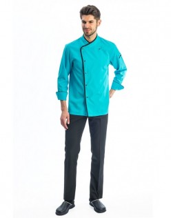 Erkek Klasik Uzun Kollu Aşçı Kıyafeti - SiyahBiye-Turkuaz