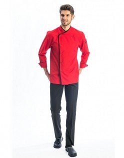 Erkek Klasik Uzun Kollu Aşçı Kıyafeti - SiyahBiye-Kırmızı