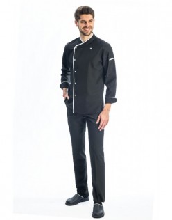 Erkek Klasik Uzun Kollu Aşçı Kıyafeti - BeyazBiye-Siyah