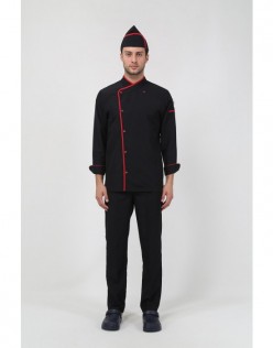 Erkek Klasik Uzun Kollu Aşçı Kıyafeti - KırmızıBiye-Siyah