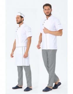 ERKEK COMFORT BEYAZ AŞÇI CEKET, KEP + BEL ÖNLÜK - PÖTİKARE BİYELİ / PÖTİKARE PANTOLON AŞÇI SET - Beyaz