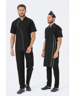 ERKEK COMFORT SİYAH AŞÇI CEKET ,KEP +ASKILI ÖNLÜK - BEYAZ BİYELİ  / SİYAH PANTOLON DÖRTLÜ AŞÇI SET - Siyah