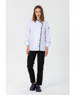 KADIN KLASİK BEYAZ AŞÇI CEKETİ - SİYAH BİYELİ - Beyaz