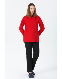 KADIN KLASİK BEYAZ AŞÇI CEKETİ - SİYAH BİYELİ - Kırmızı